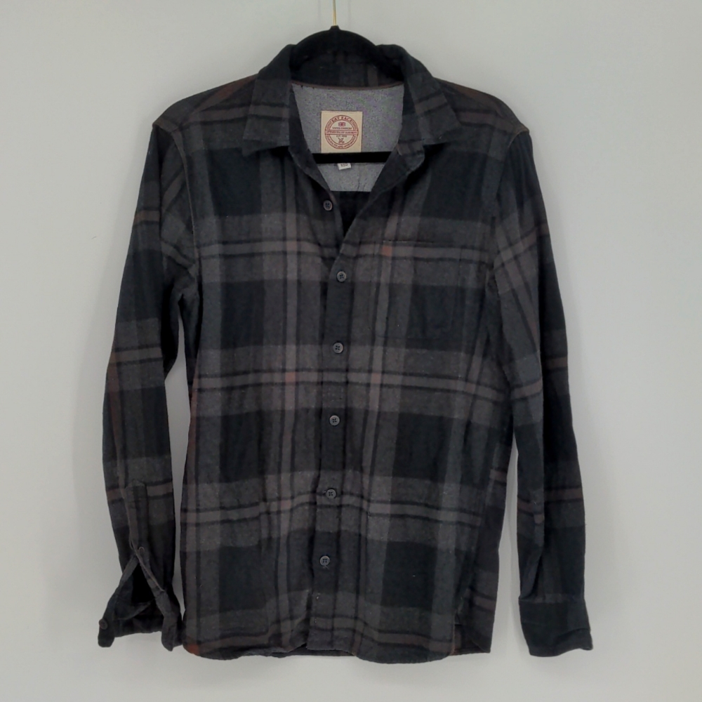 Fat Face Men's Black Grey Orange Flannel Size Small Button‎ Front Long Sleeve